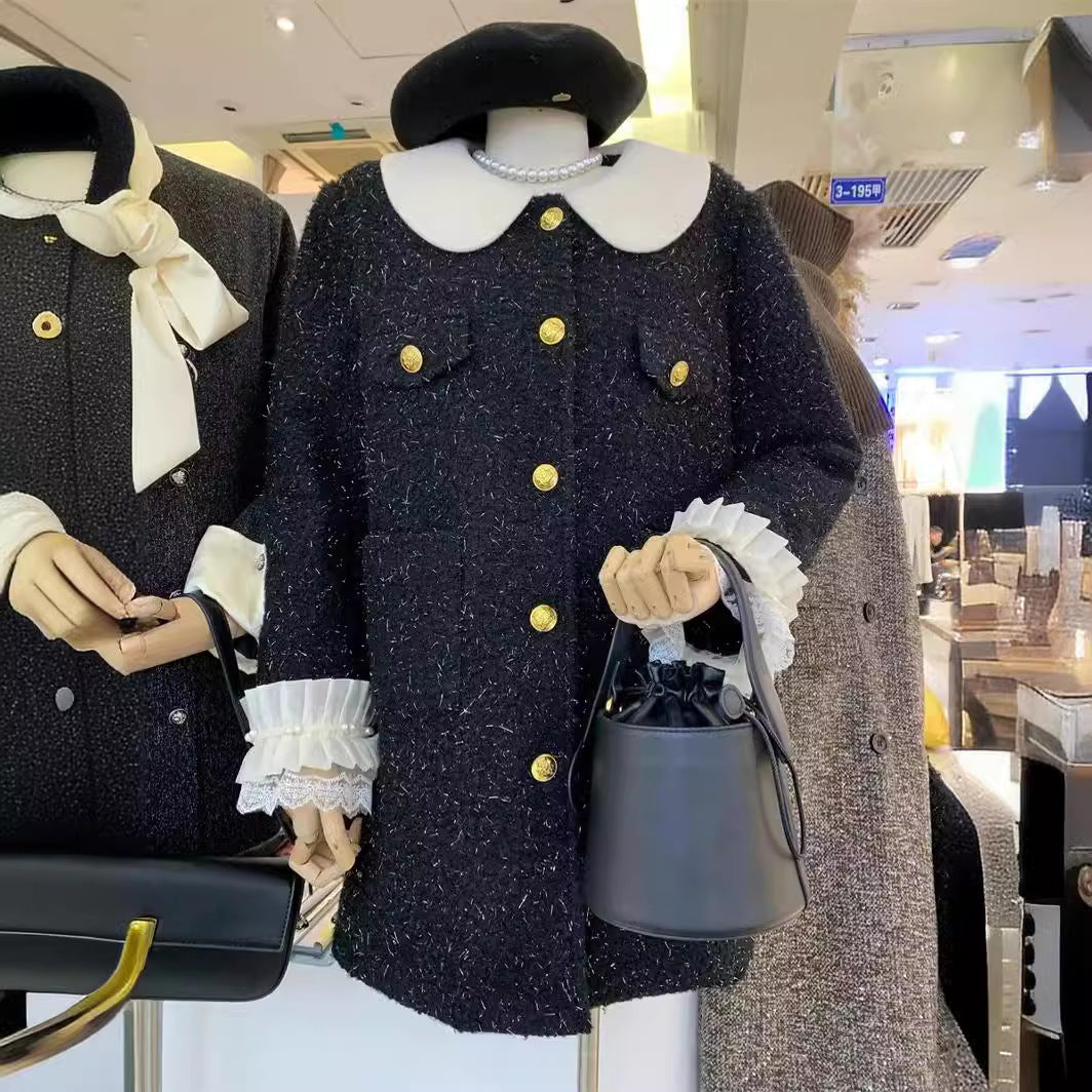 Dame elegant Boucle-jakke med smart krave og dekorative knapdetaljer Stilla