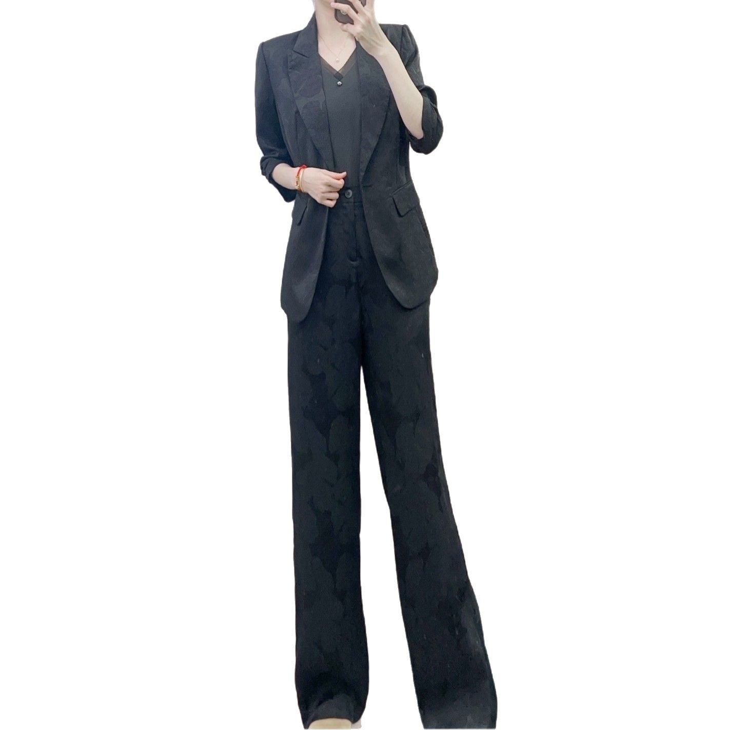 Dame Elegant Business-jakkesæt med stilfuld blazer og bred bukseben Stilla