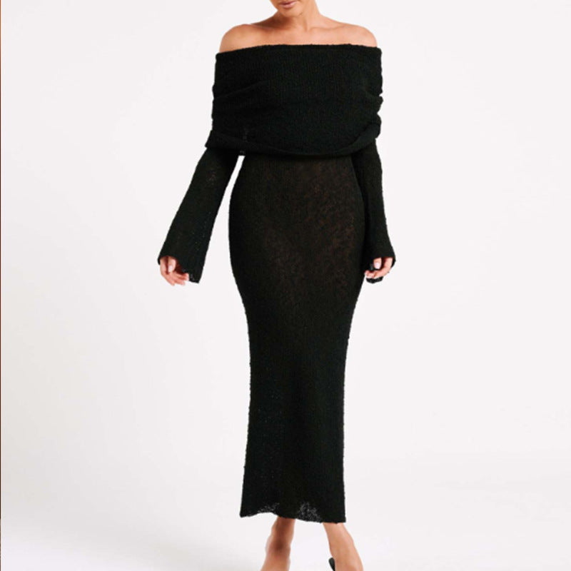 Dame Elegant Hækle-Maxikjole med åben skulderparti og lange ærmer Stilla