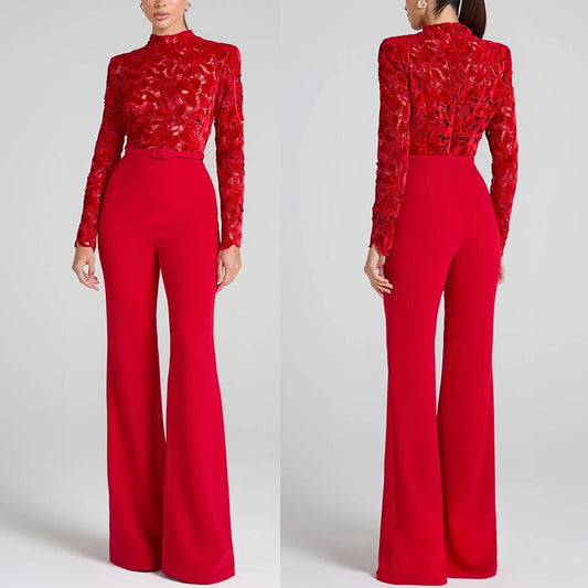 Dame Elegant Jumpsuit med floral spidstop og vide ben Stiila