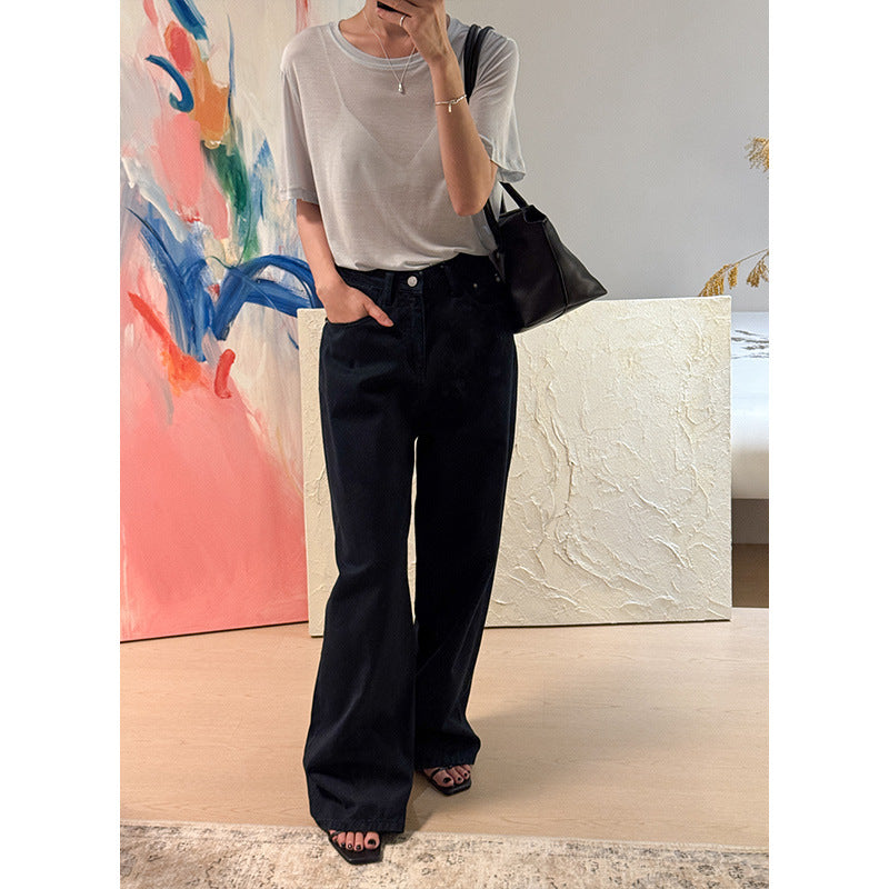 Dame afslappet oversized T-shirt lavet af høj kvalitet bomuldsblanding med bred rund halsudskæring Stilla