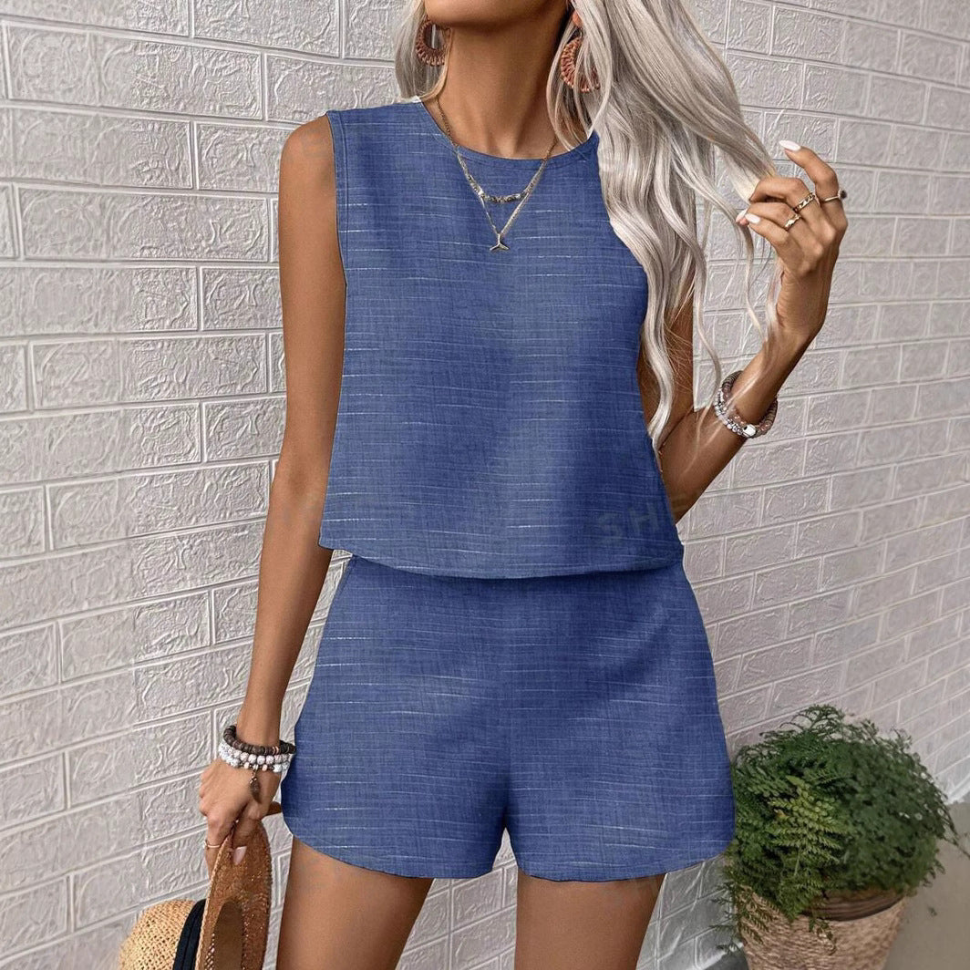 Dame afslappet sæt med cropped top og shorts Stilla
