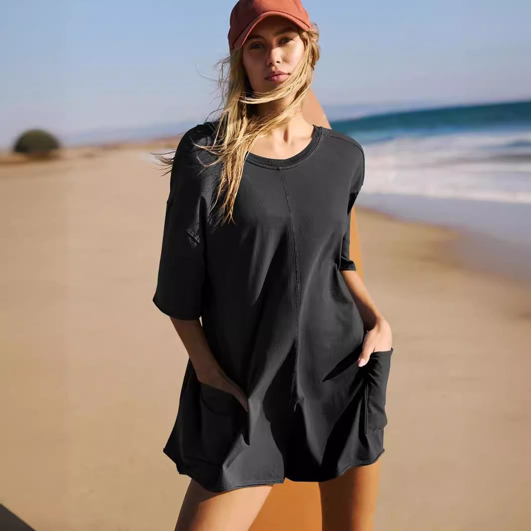 Dame afslappet strandkjole med praktiske lommer Stilla