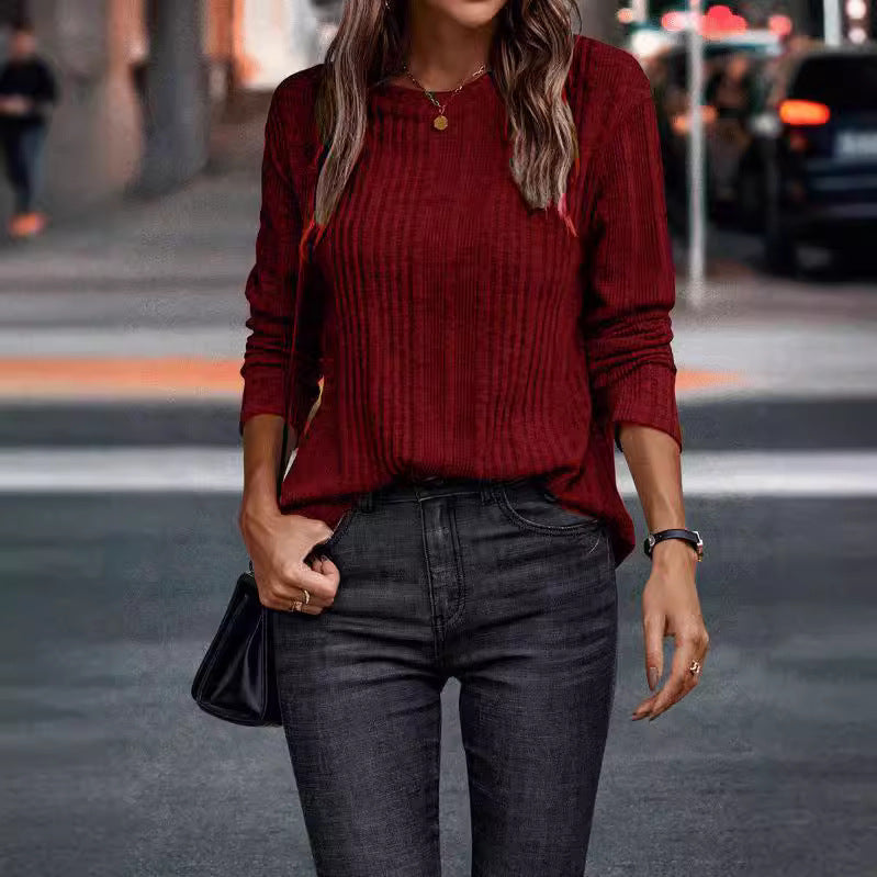 Dame afslappet langærmet skjorte med struktureret design og rund halsudskæring Stilla