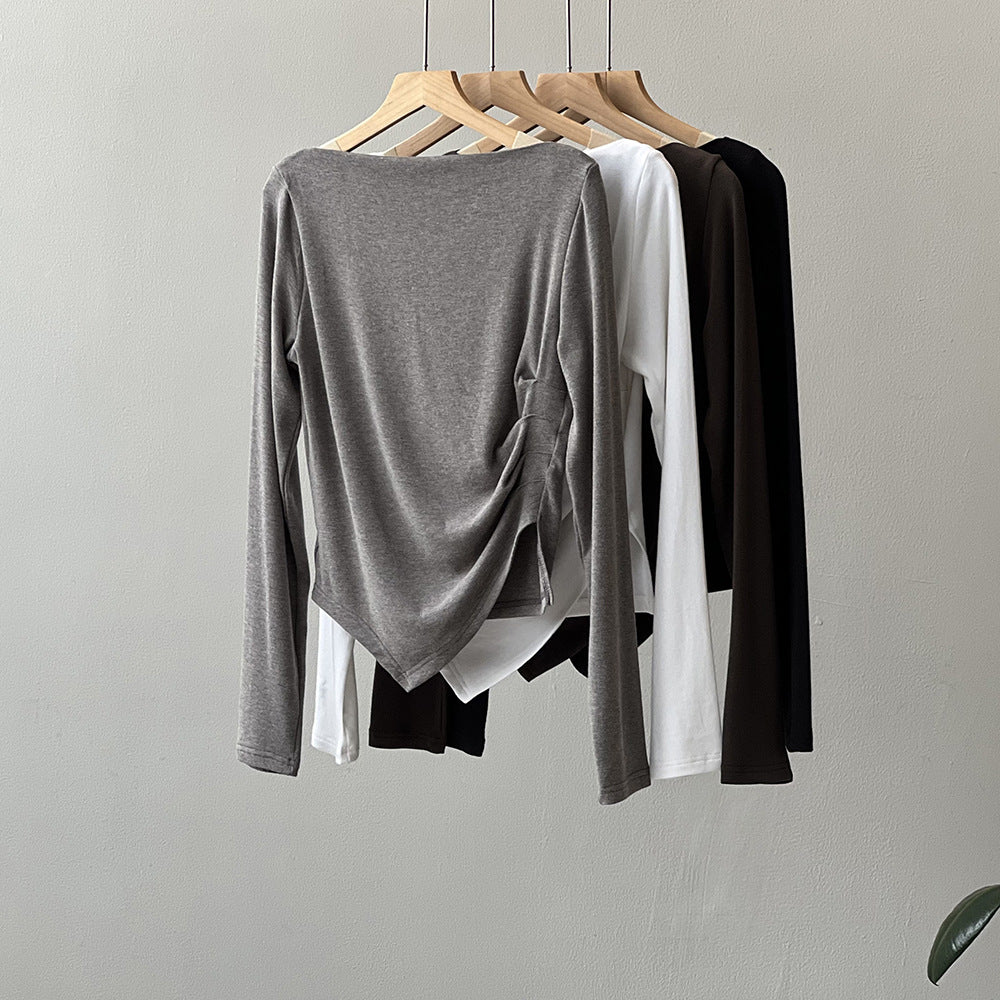 Dame afslappet langærmet skjorte med asymmetrisk snit og raffineret draperingsdesign Stilla