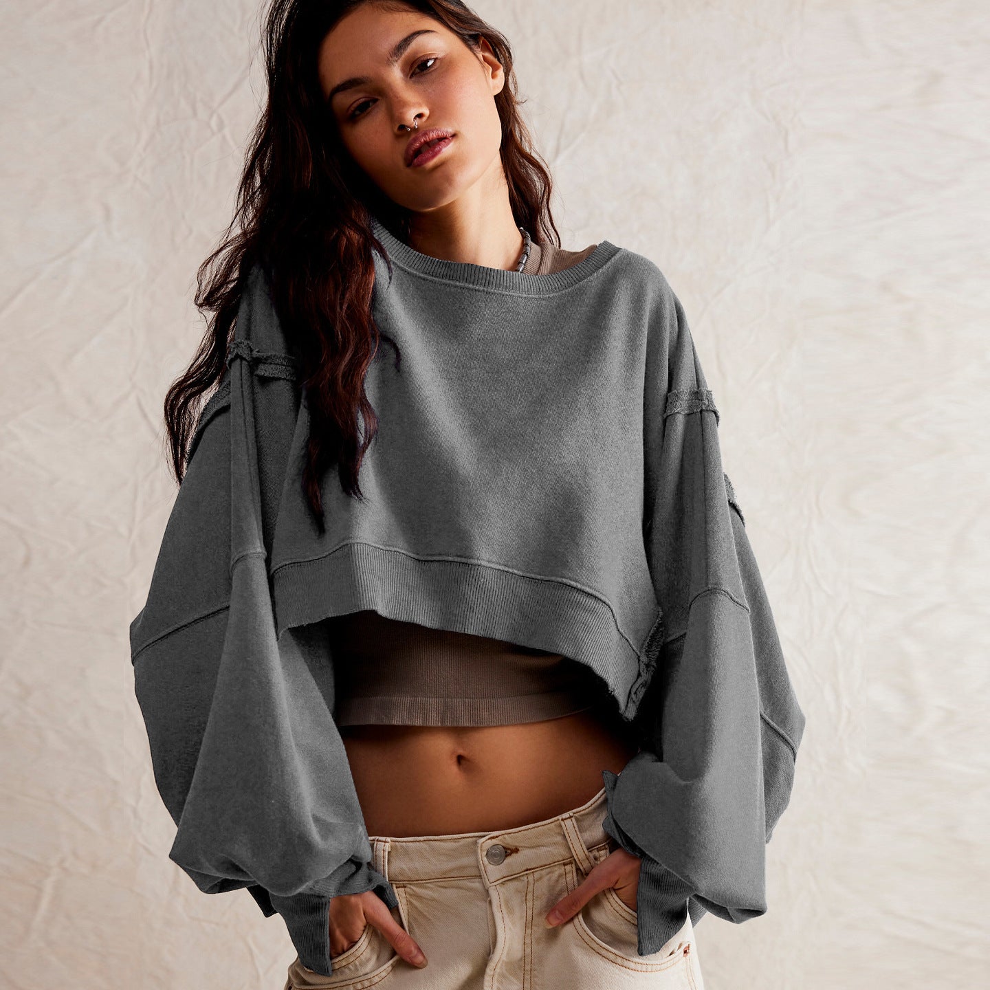 Dame afslappet oversized sweater med voluminøse ærmer og blødt materiale Stilla