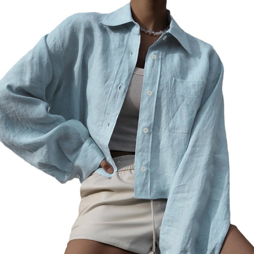 Dame afslappet skjorte-bluse i let linenmix Stilla