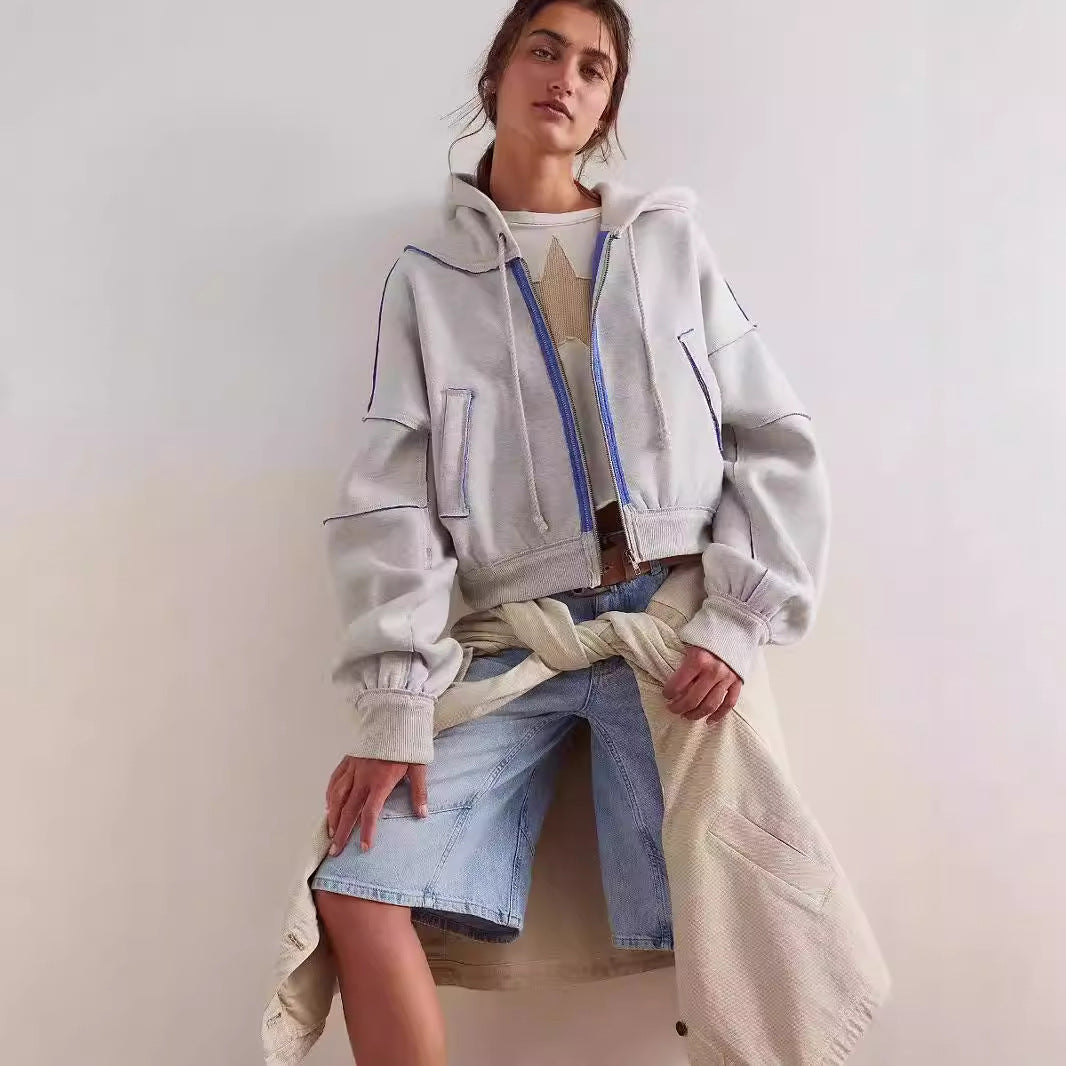 Dame afslappet hætte hoodie med moderne kontrastsyninger Stilla