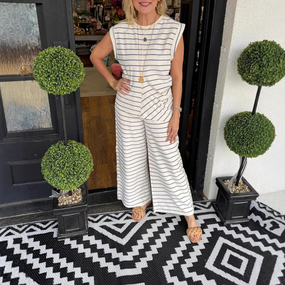 Dame stribet jumpsuit med bred ben og ærmeløst design Stilla