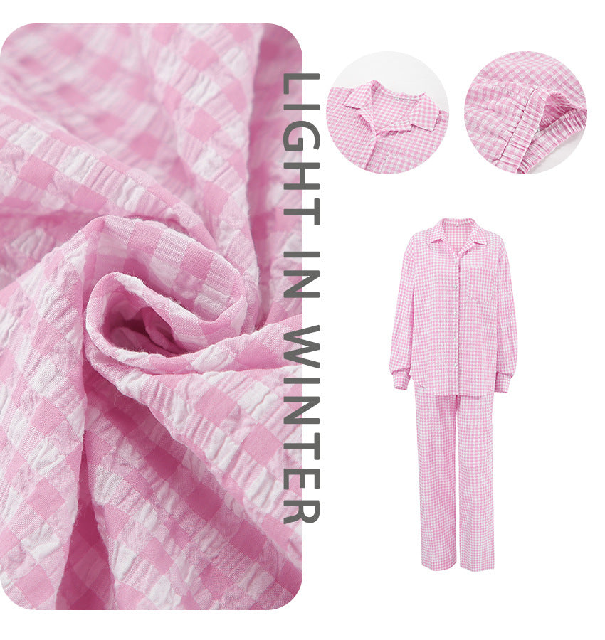 Dame afslappet pyjamasæt med feminine ternede mønstre og komfortabel pasform Stilla