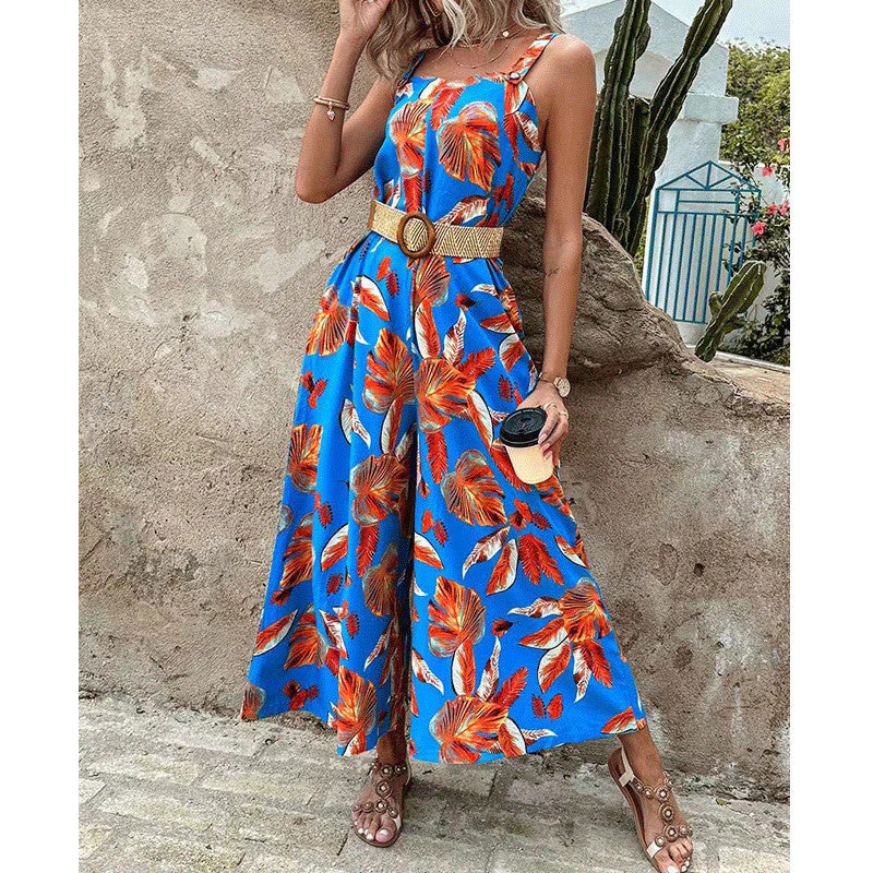 Dame Elegant Maxijumpsuit med florale applikationer og brede stropper Stilla
