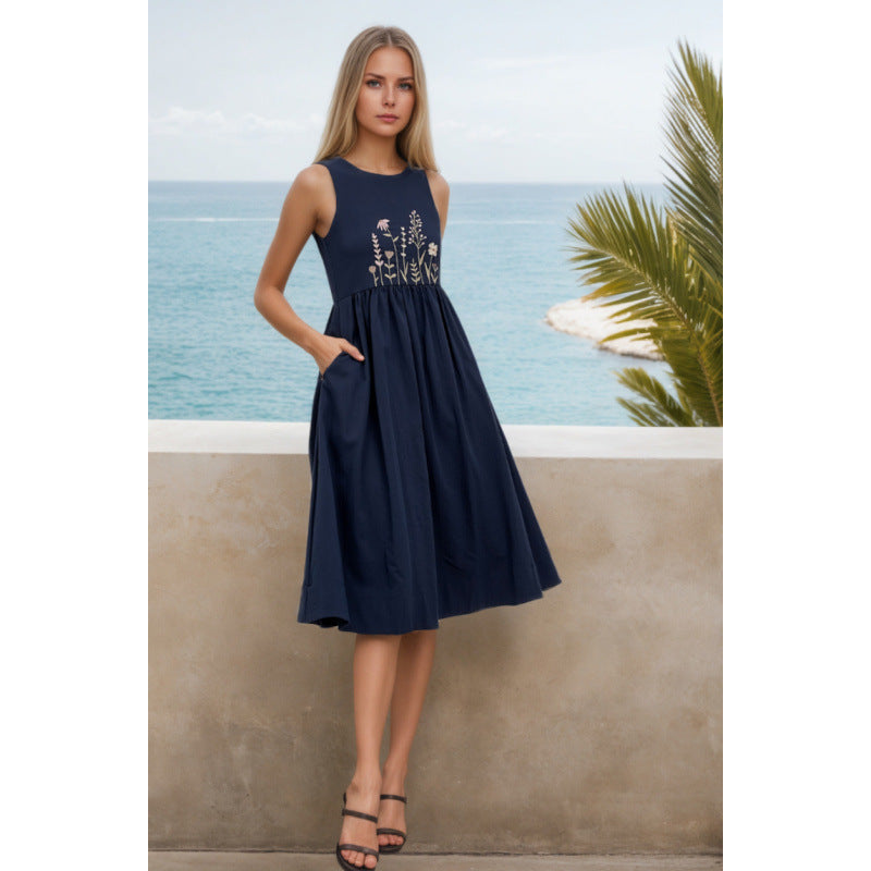 Dame A-linje Midi kjole med broderet blomsterdesign Stilla