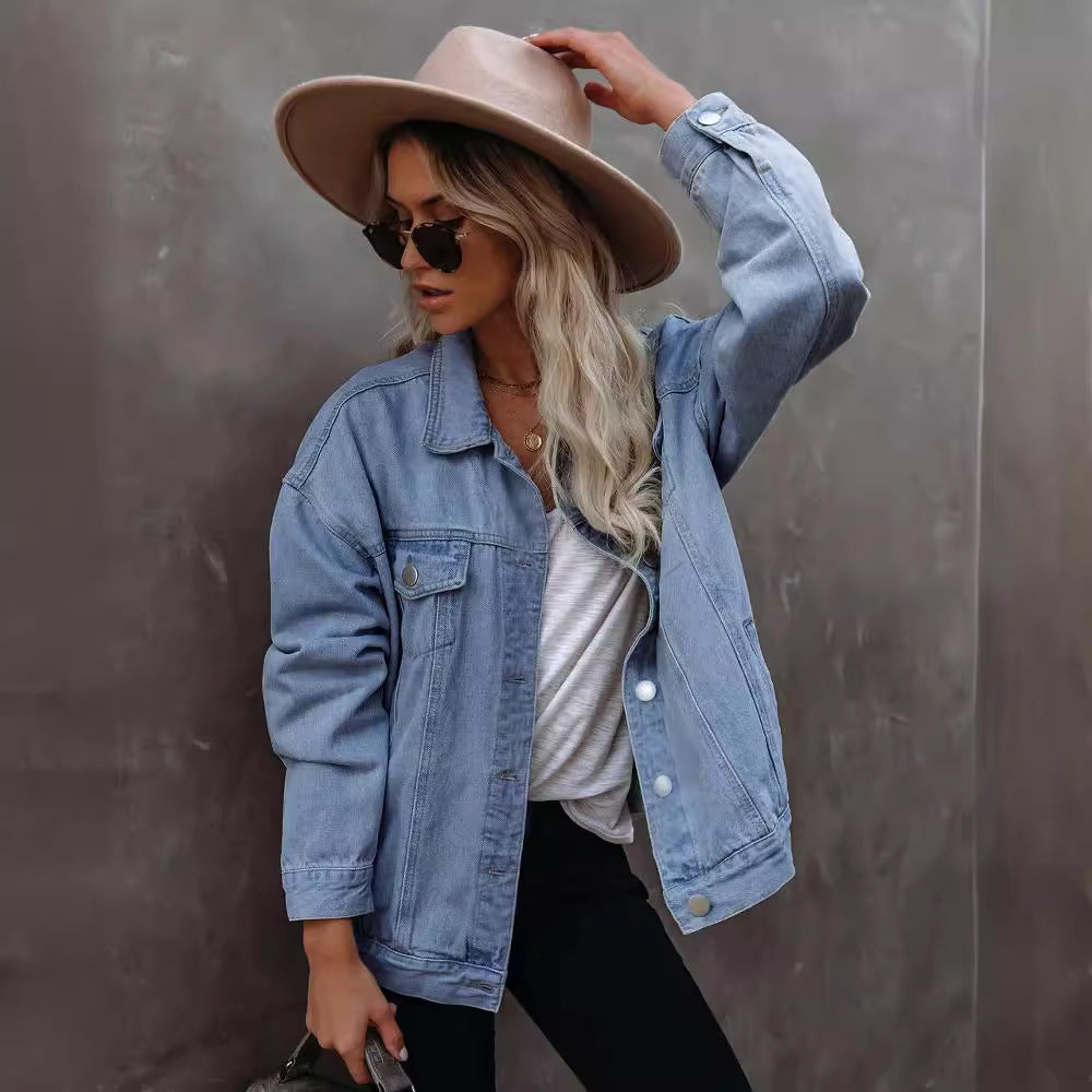 Dame afslappet jeansjakke i vintage-stil med praktiske lommer Stilla