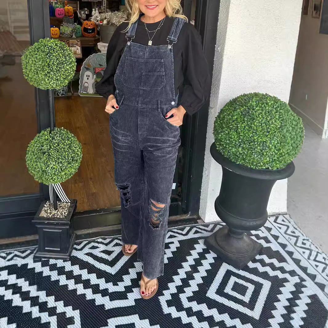 Dame overalls med brede ben og destroyed-detaljer Stilla