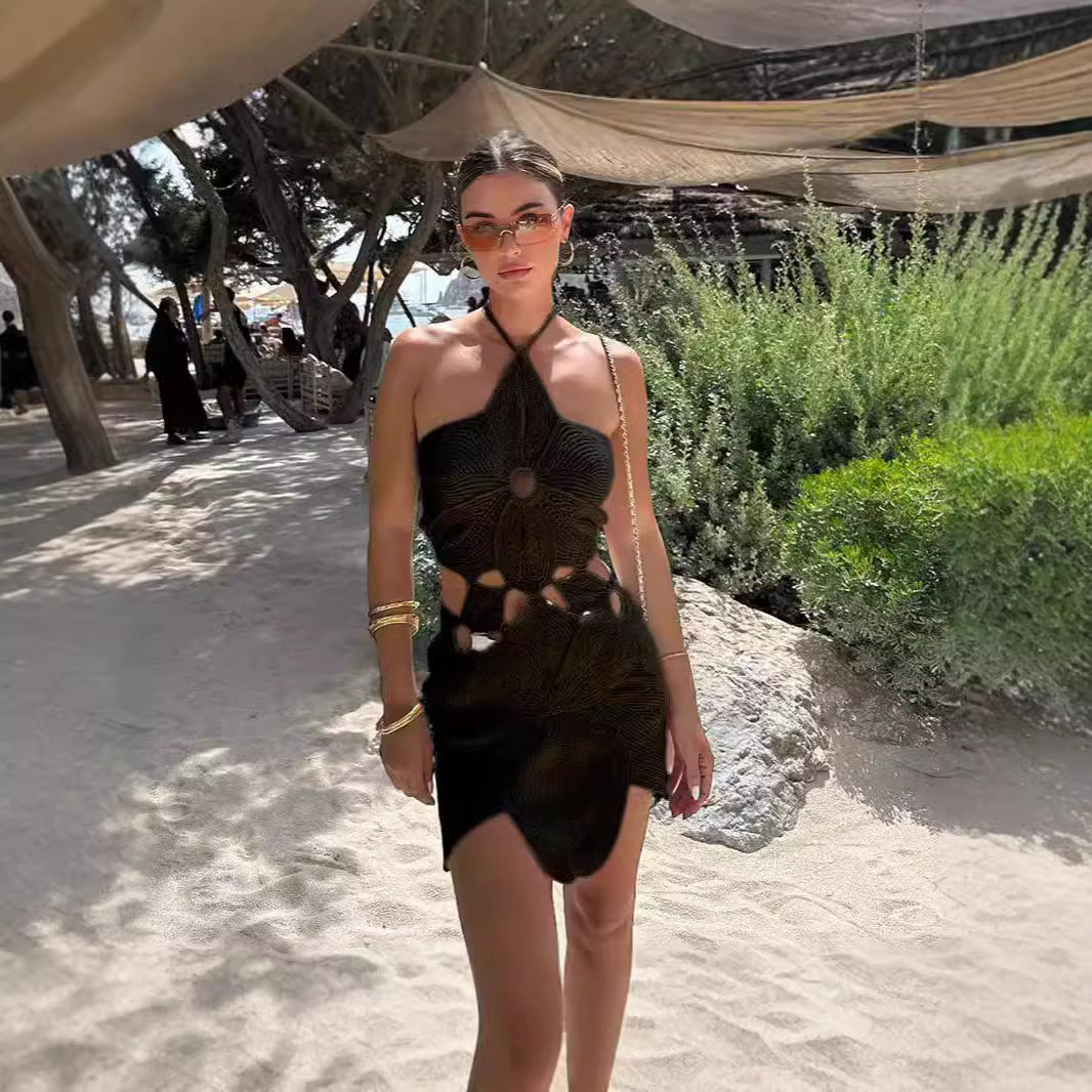 Dame Elegant Hæklet Kjole med Floral Cut-Out Design Stilla