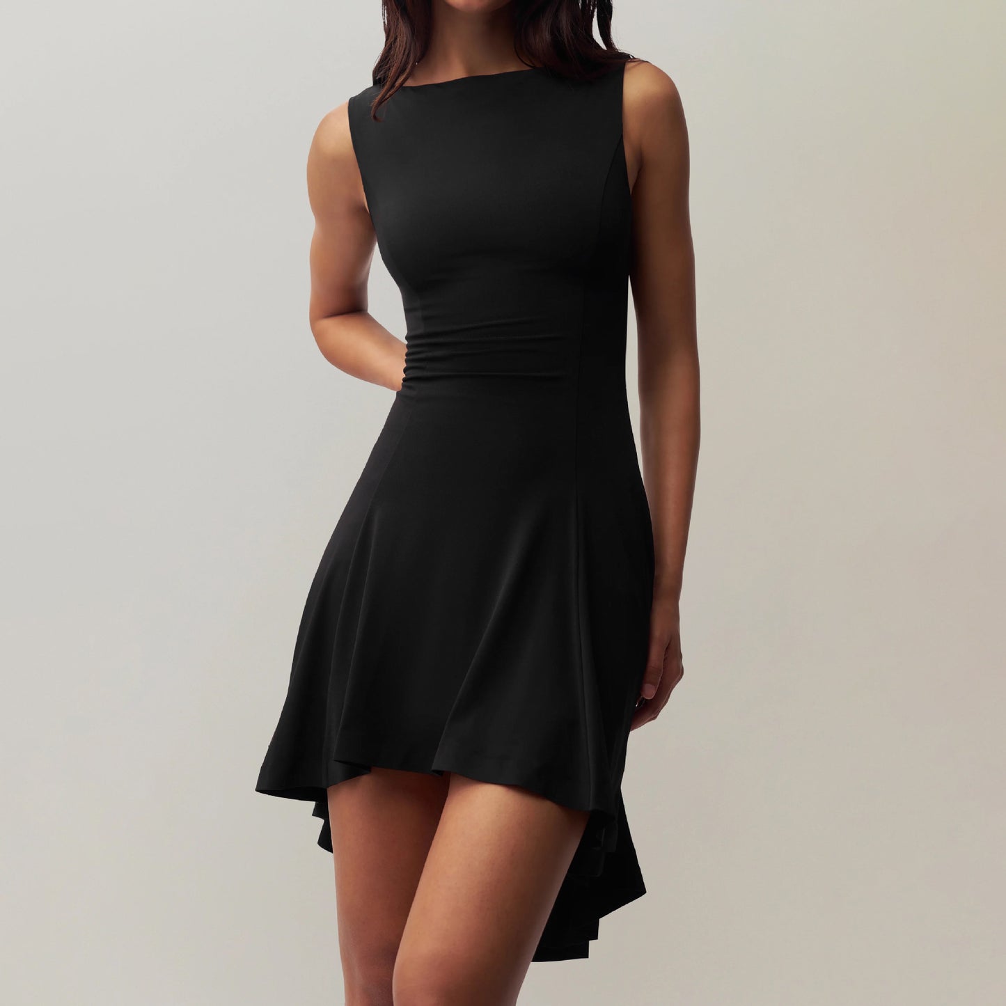 Dame elegant A-linje kjole med asymmetrisk søm og blødt struktureret overflade Stilla