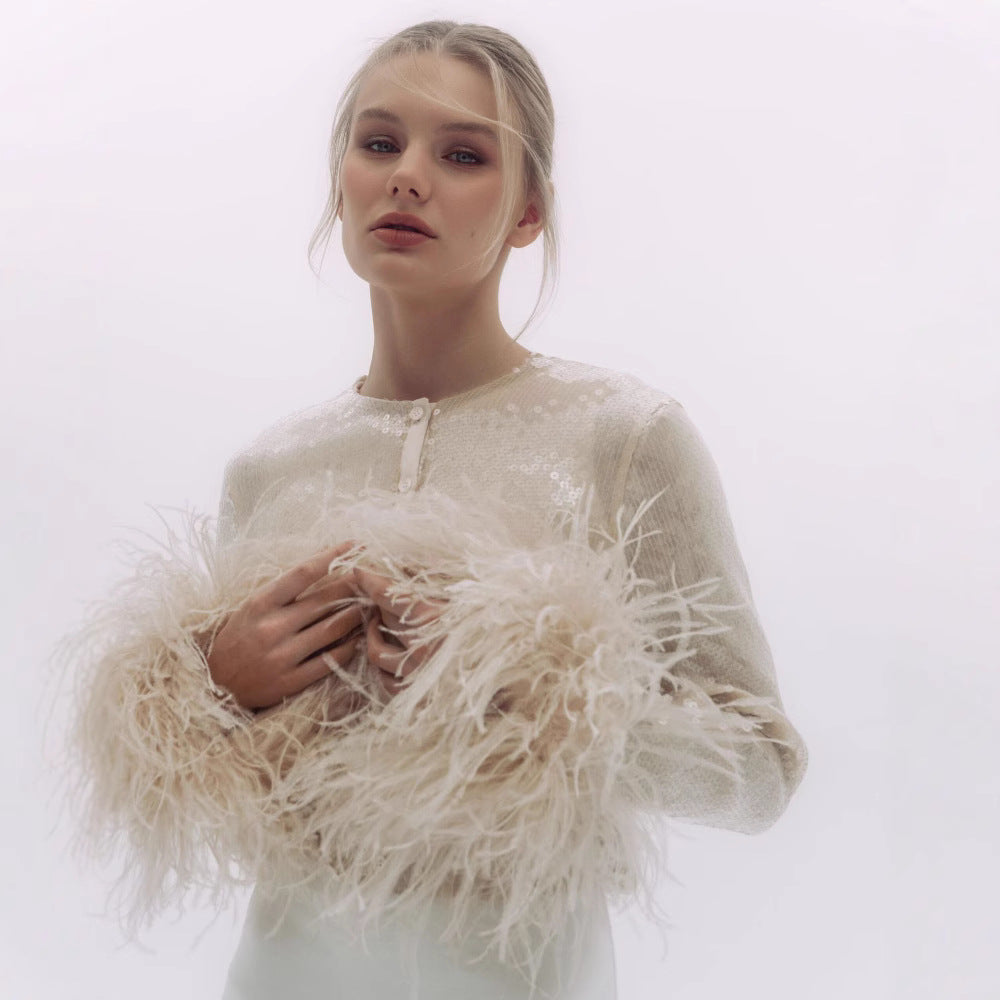 Dame elegant Bluse med fjer Stilla