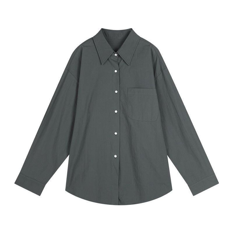 Dame afslappet oversized skjorte med fin struktur og brystlomme Stilla