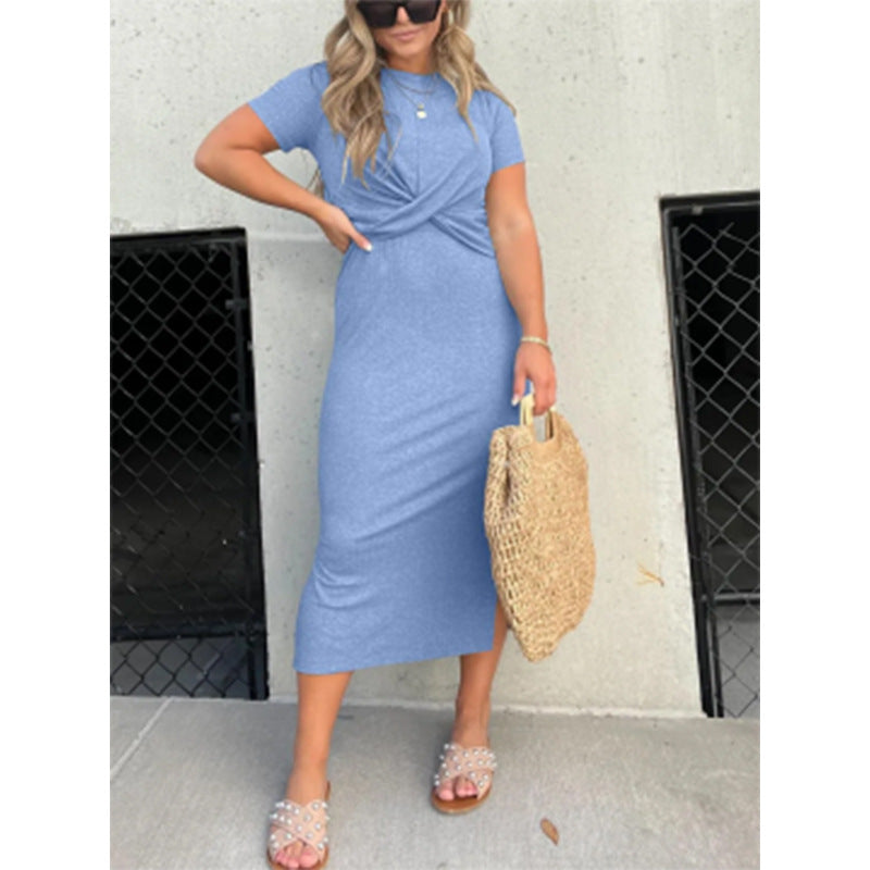 Dame afslappet Maxi-kjole med knude-detalje og kortærmet snit Stilla