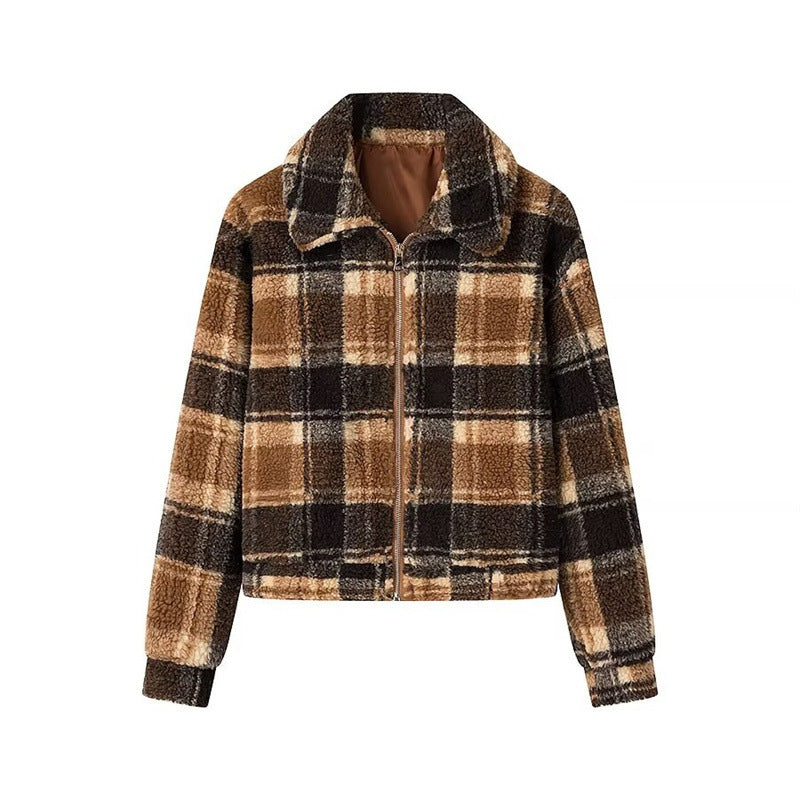 Femme Cozy Fleece Plaid Cropped-Jakke Stilla