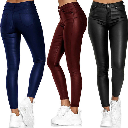 Dame lak leggings i skinny-fit stil med høj talje og praktiske lommer Stilla
