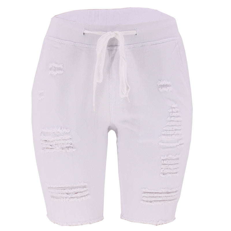 Dame afslappede denim shorts med elastisk talje og slidt look Stilla