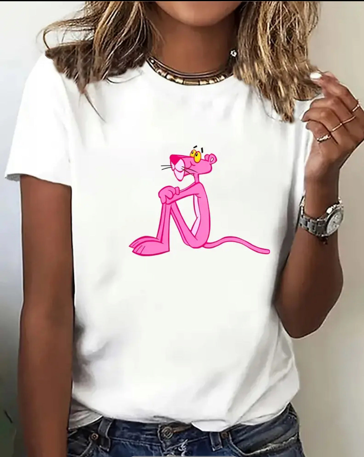 Dame T-shirt med høj kvalitets Pink Panther grafisk print Stilla