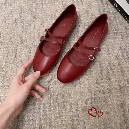 Dame Elegant Dobbeltrem Mary Jane Ballerinaer med Strassdetaljer Stilla