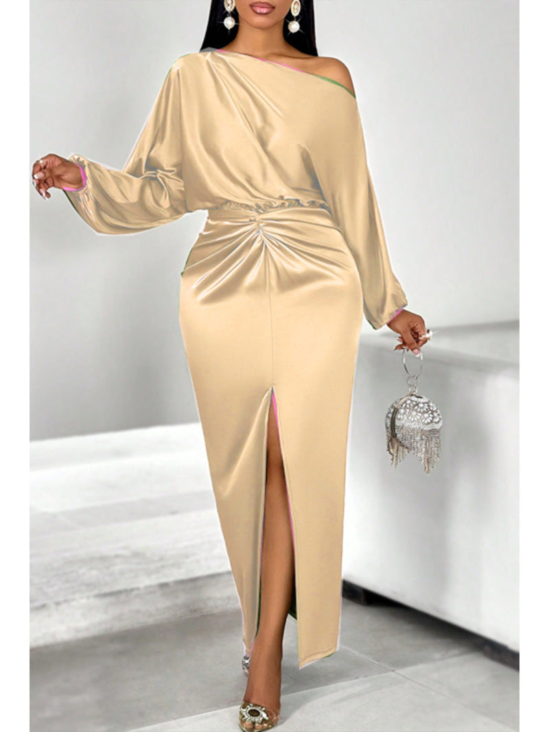 Dame elegant aftenkjole med asymmetrisk udskæring og smart slids Stilla