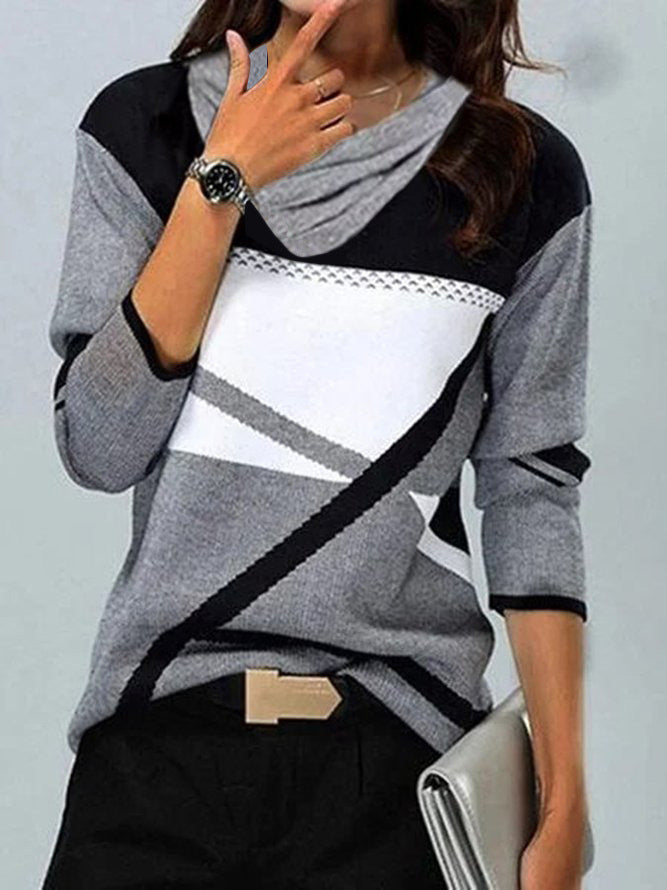 Stilla | Trendy Print Plisseret V-Hals Lange Ærmer T-Shirt