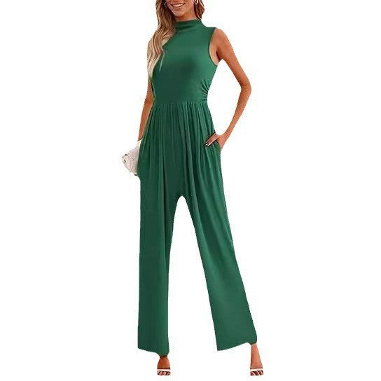 Dame Wide-Leg Jumpsuit med høj krave og sidelommer Stilla