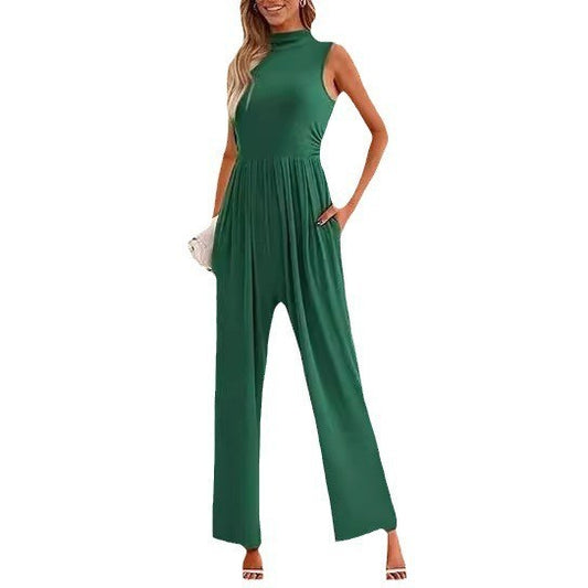 Dame Wide-Leg Jumpsuit med høj krave og sidelommer Stilla
