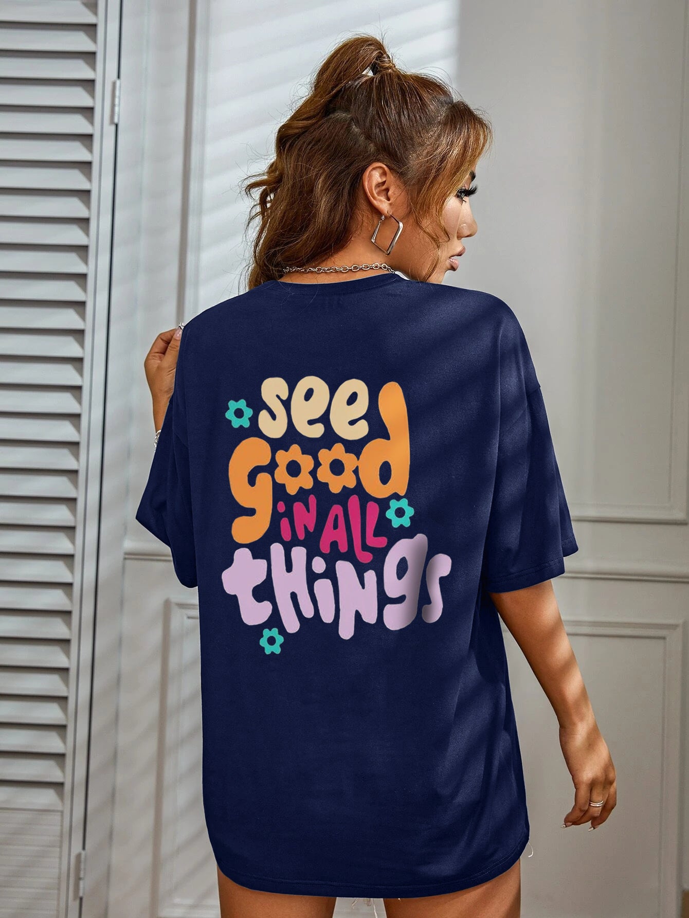 Dame afslappet oversized T-shirt med motiverende slogan Stilla