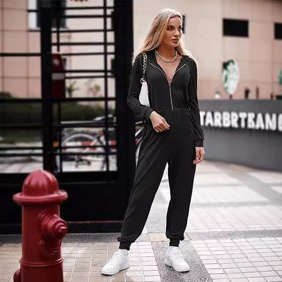 Dame moderat Jumpsuit med praktiske lommer og høj krave Stilla