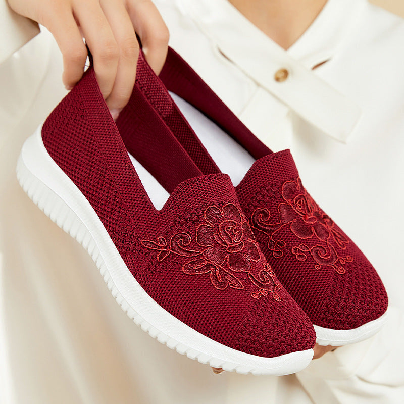 Dame Slip-On Sneakers med florale broderier og åndbart overmateriale Stilla