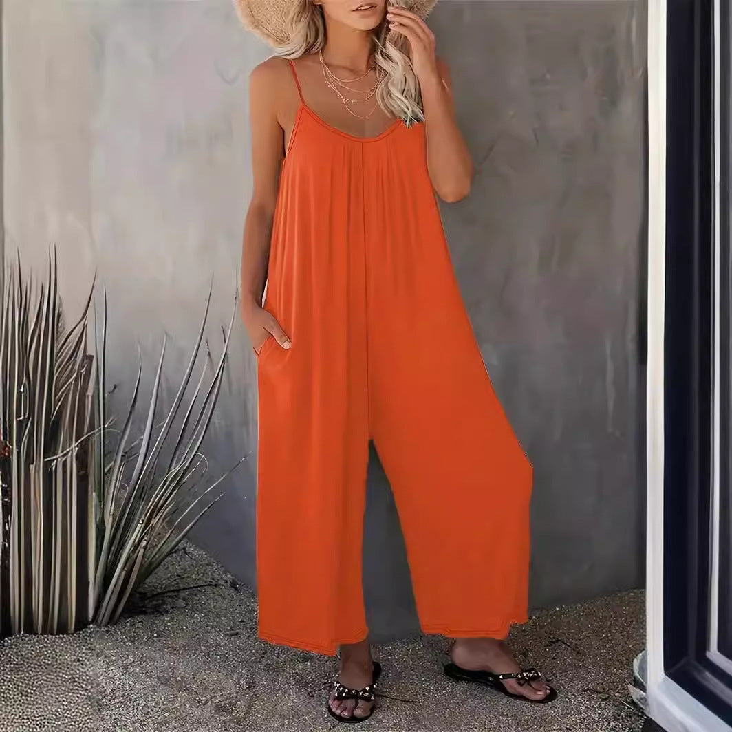 Kvinders afslappet bredt skåret jumpsuit med lommer Stilla