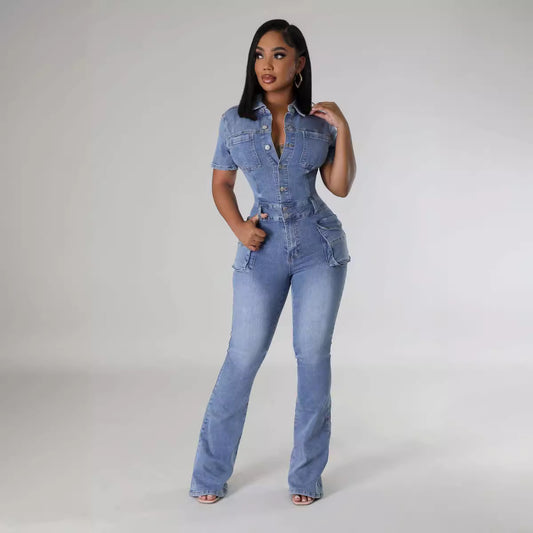 Dame Denim-Overalls med figursyet pasform og praktiske lommer Stilla
