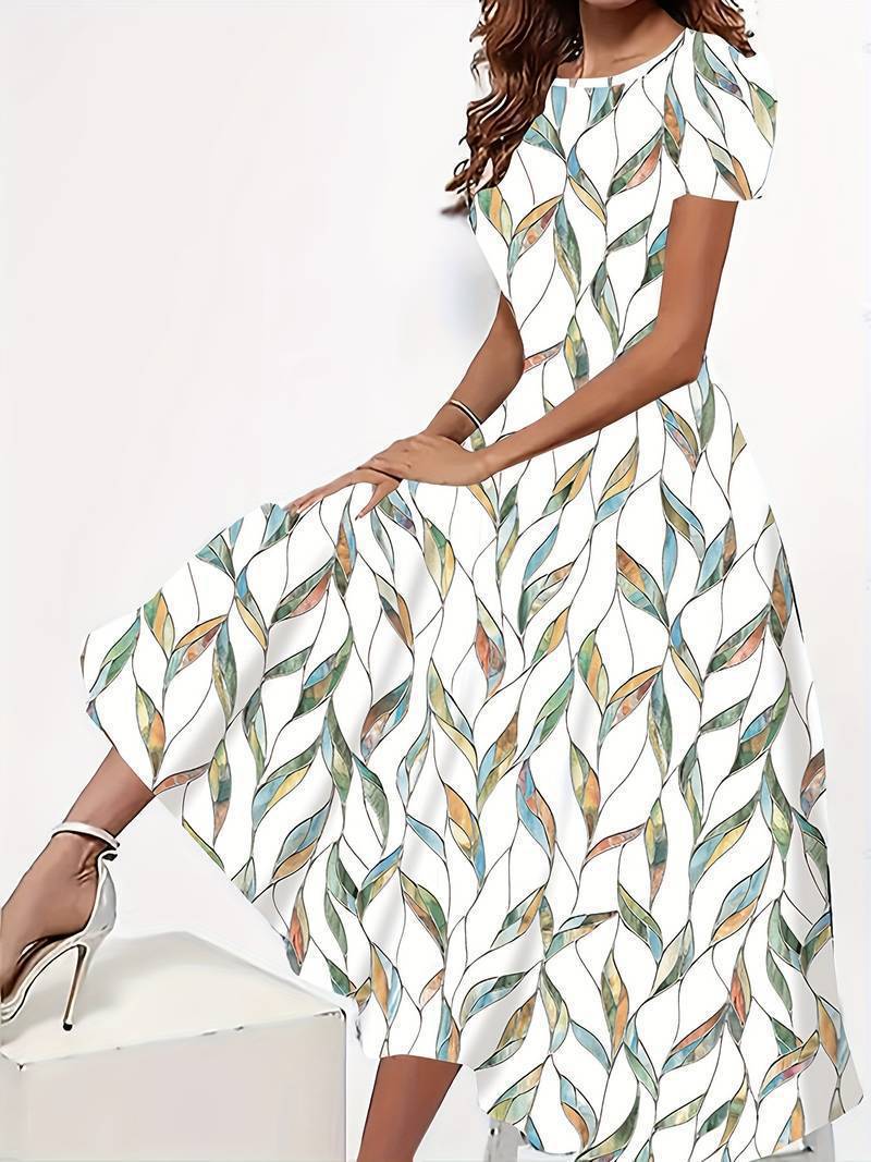 Dame A-linje Midi Kjole med kunstnerisk bladtryk Stilla