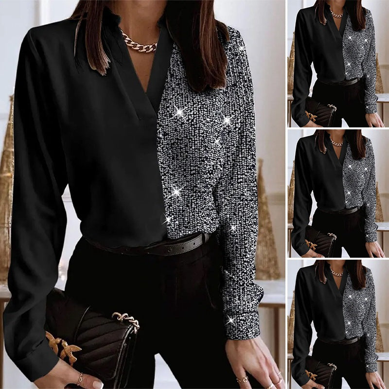 Dame Elegant Bluse med glitrende accenter og asymmetrisk design Stilla