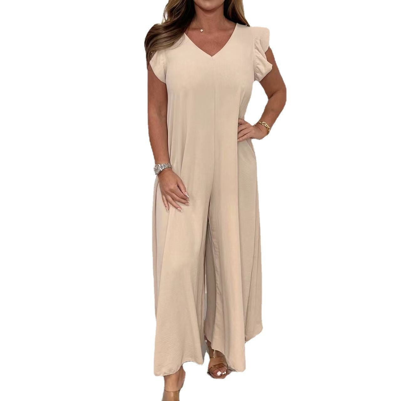Dame Elegant Jumpsuit med brede ben og V-udskæring Stilla