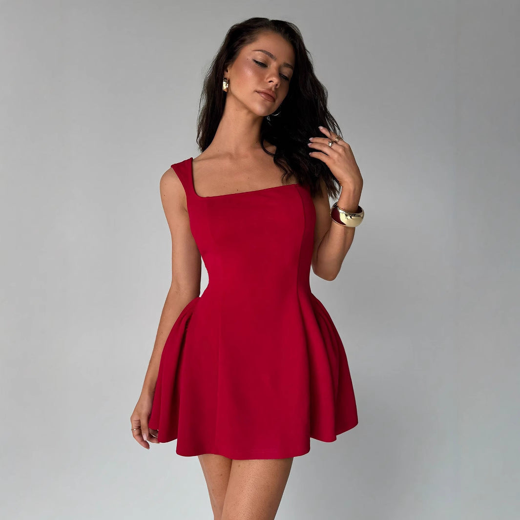 Dame A-linje kjole med firkantet udskæring og flydende nederdel Stilla