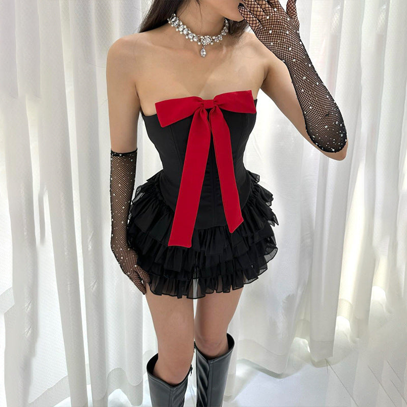 Stilla | Bow Vest Spliced Lotus Leaf Dress