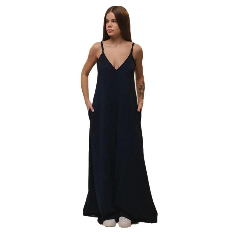 Dame Bredskåret Jumpsuit med V-udskæring og Taljebælte Stilla