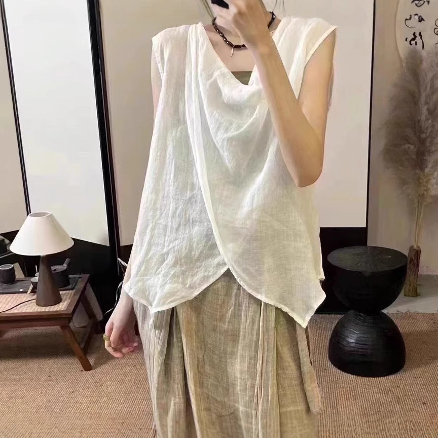 Dame Draperet Linned Ærmeløs Top Stilla