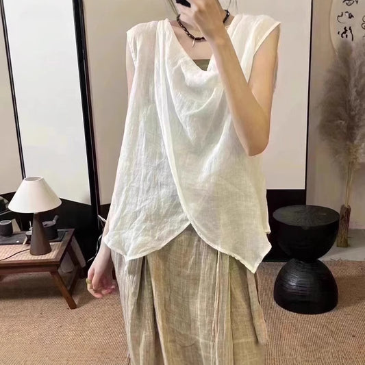 Dame Draperet Linned Ærmeløs Top Stilla