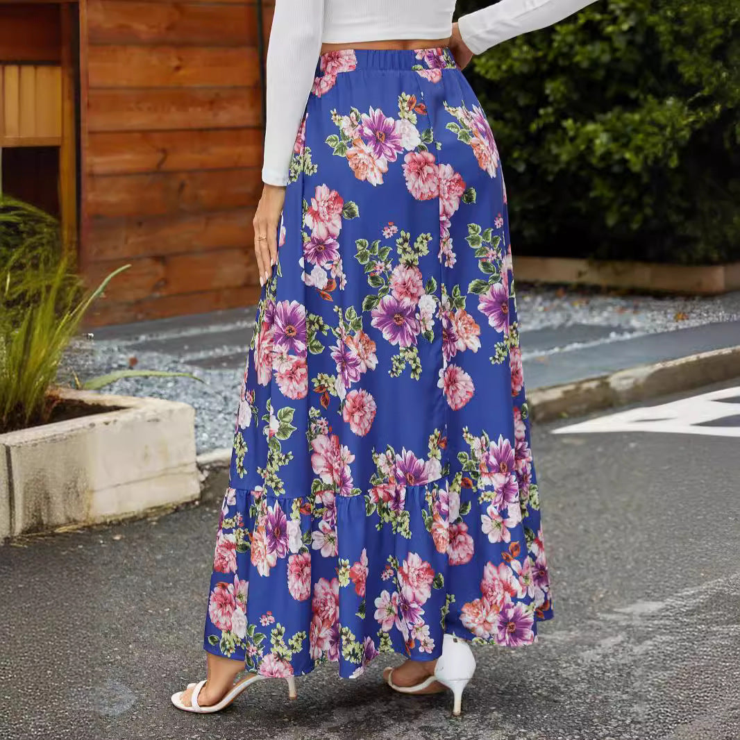 Dame Elastisk Maxiskørt med floralt Volantdesign Stilla