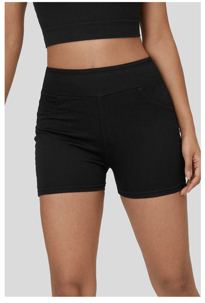 Stilla | Høj Talje Denim Yoga Shorts Stilet Komfort Til Træning & Hverdagsbrug