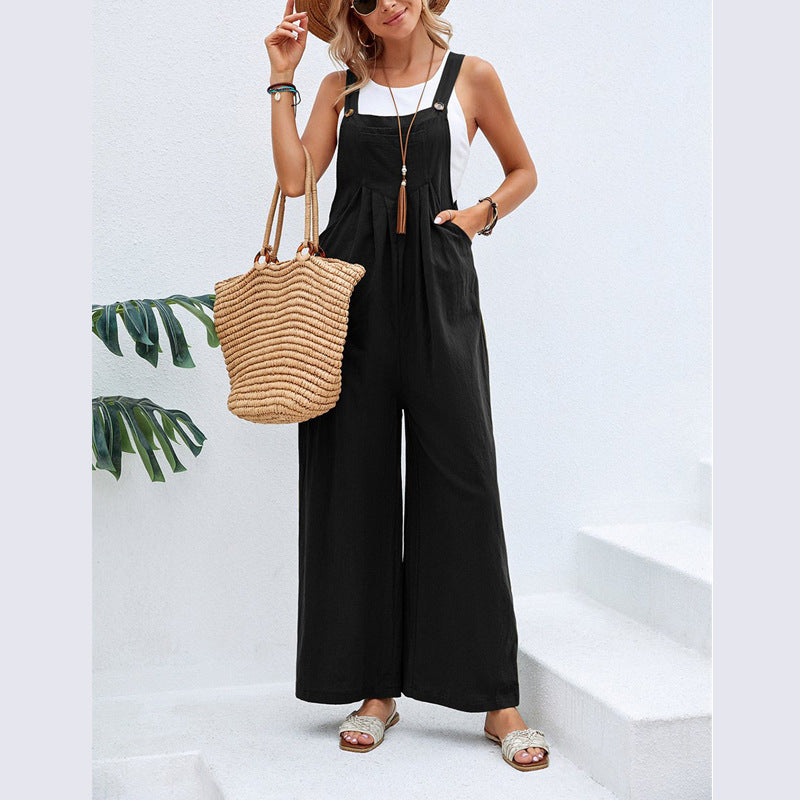 Dame Wide Jumpsuit med lommer og justerbare stropper Stilla
