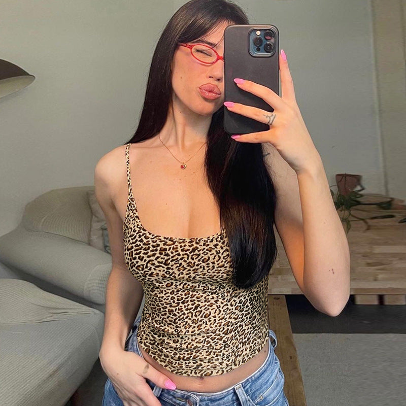 Dame dyreprintet top med smalle stropper Stilla