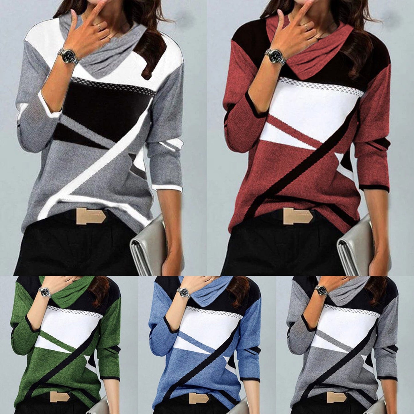 Stilla | Trendy Print Plisseret V-Hals Lange Ærmer T-Shirt